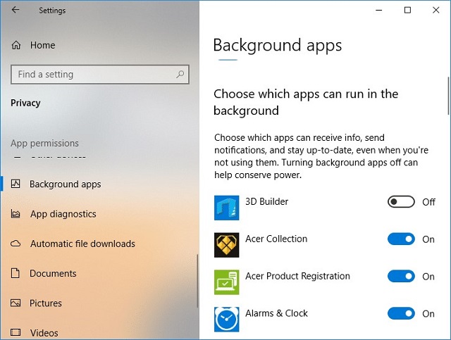 Turn off background apps